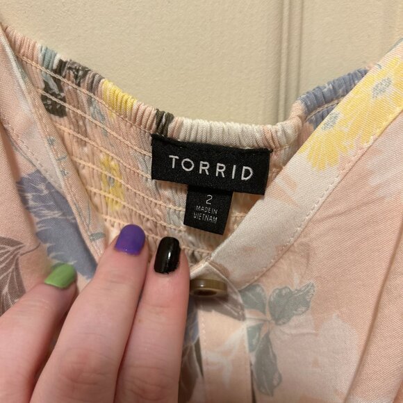 Torrid Light Pink Peach Floral Challis Button Hi-Lo Skater Dress Plus Size 2X - Picture 3 of 9